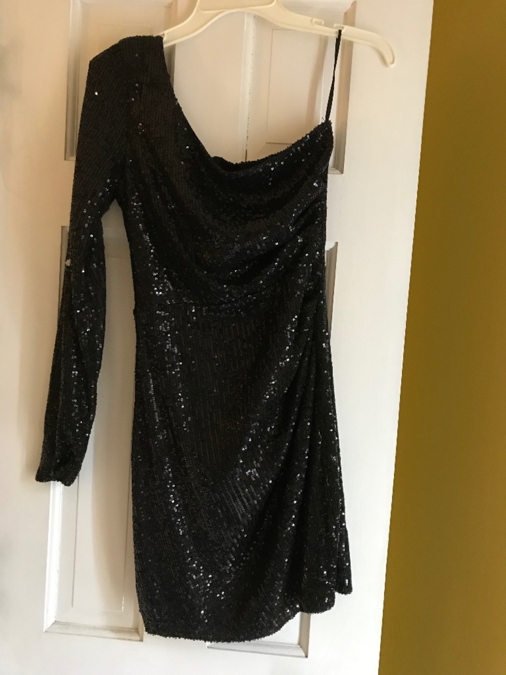 Black Sequin One Shoulder Dress
